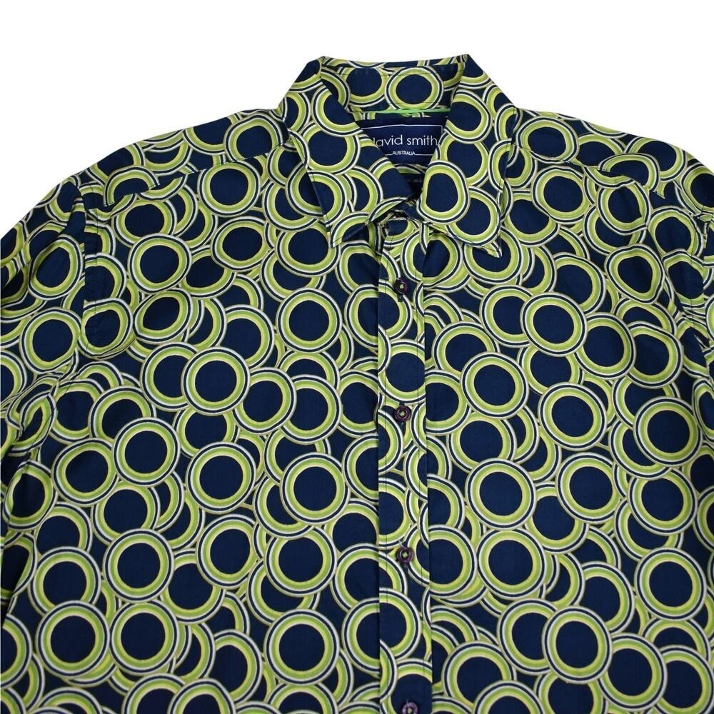 David Smith Australia Button Up Shirt Mens L Blue Green Long Sleeve Geometric - Picture 3 of 11
